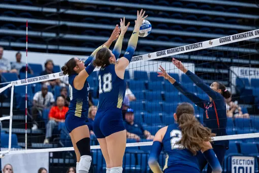 Cayla Cogan and Sydney Hasenfratz combine on the block vs. UMBC