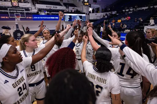 Women's Basketball Team Huddle vs. UDC