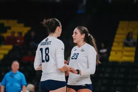 Sydney Hasenfratz and Abby Markworth during A-10 Championships