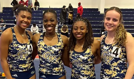 Indoor Track 4x400 relay team poses after setting a program record at UPenn Metro Invite