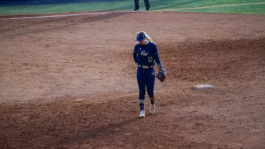 Kaylee Layfield playing second base at the GW Softball Field