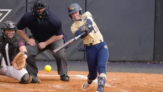Kaylee Layfield batting against Fordham at the GW Softball Field