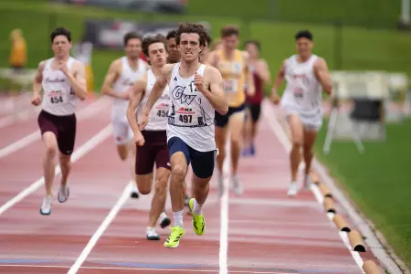 Michael Bohlke races to a top finish at the A-10 Outdoor Track Championships