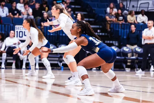 Volleyball prepares for serve receive against UVA