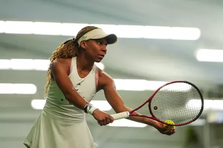 Solange Skeene Prepares to Serve vs. Mount St. Mary's