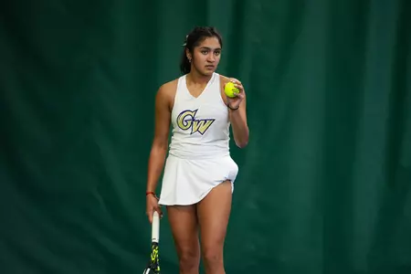 Devika Manu Prepares to Serve vs. Mount St. Mary's