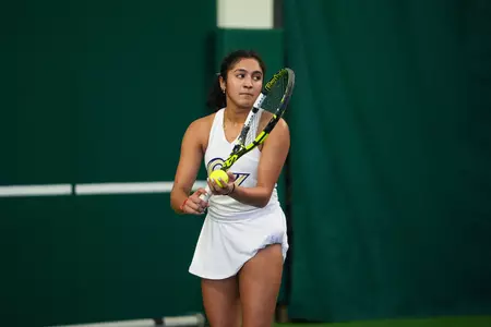 Devika Manu Prepares to Serve vs. Mount St. Mary's
