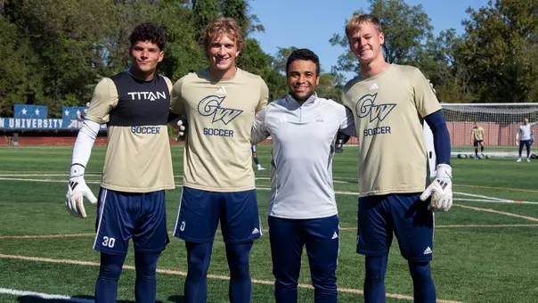 Nick Conlku standing next to Diego Pena (far left), JP Martin (middle left) and Tom Macauley (right)