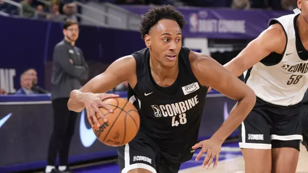Rafael Castro dribbles the ball at the NBA G League Combine