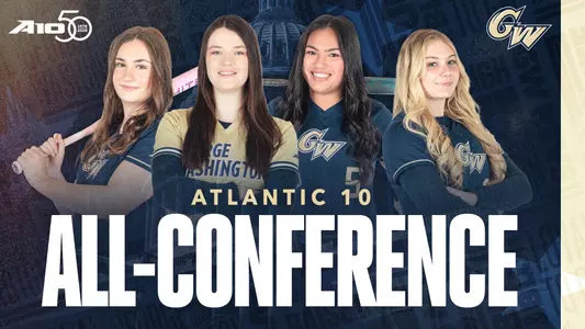 GW softball’s Ashley Corpuz was named the Atlantic 10 Player of the Year, the conference announced Thursday, crowning a member of GW softball as the top player in the conference for the fourth time in program history. Corpuz, who also earned A-10 All-Conference First Team (outfield) and All-Academic Team honors, was one of four Revolutionaries recognized with end-of-season awards. She was joined by Cece Smith, a First Team selection at pitcher, Second Team utility pick and All-Academic honoree, along with Paige Hayward on the All-Conference Second Team and Sydney Hogue on the All-Rookie Team.