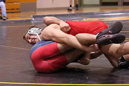 GWU Wrestling Posts Three Falls to Down Belmont Abbey 28-12 in Season Opener Image