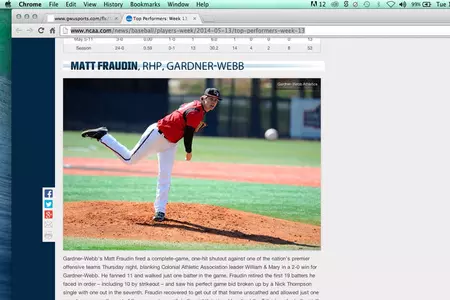 Honors Continue For Gardner-Webb's Matt Fraudin Image