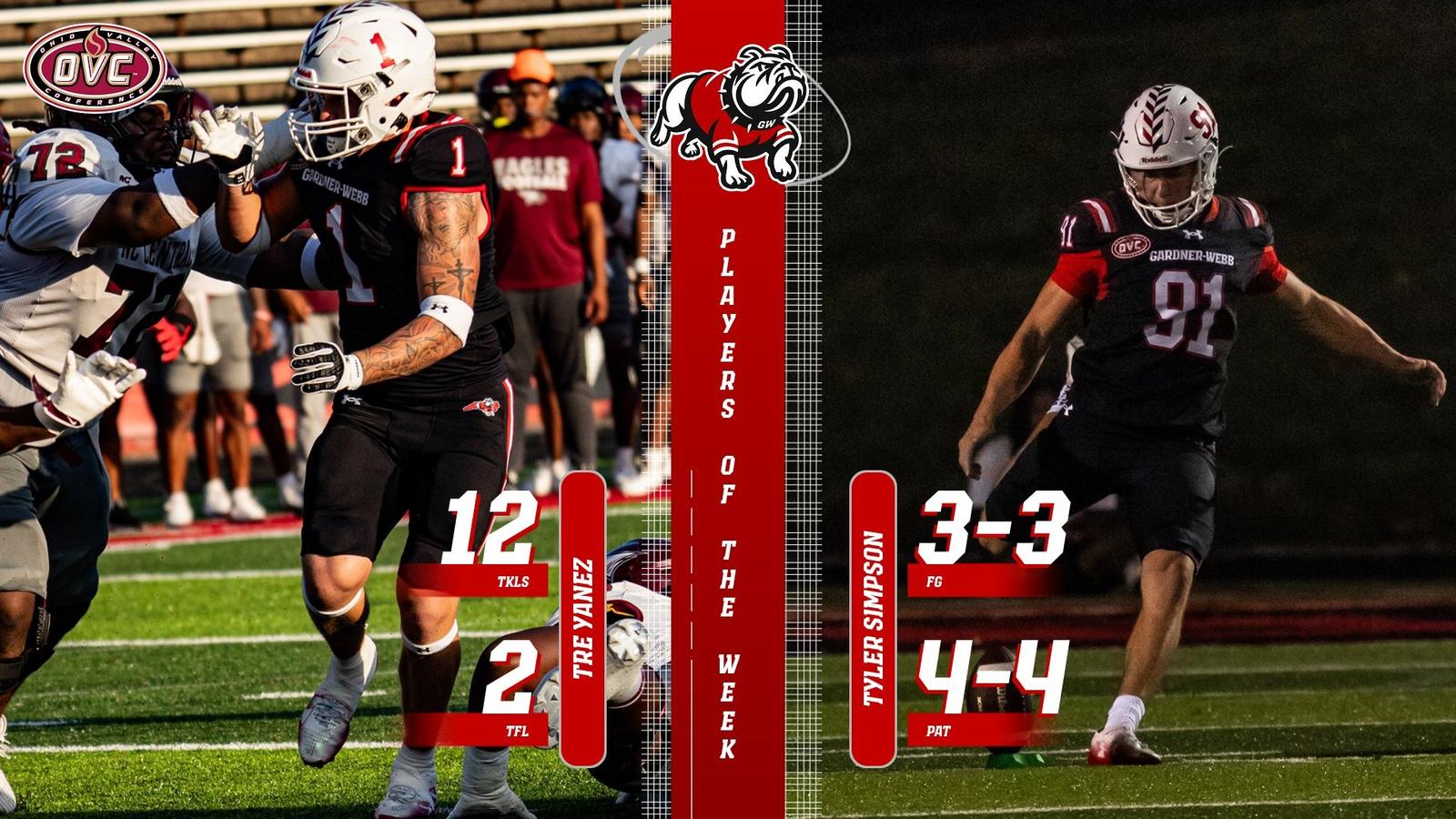 Gardner-Webb football: Yanez, Simpson Earn OVC Player of the Week Honors