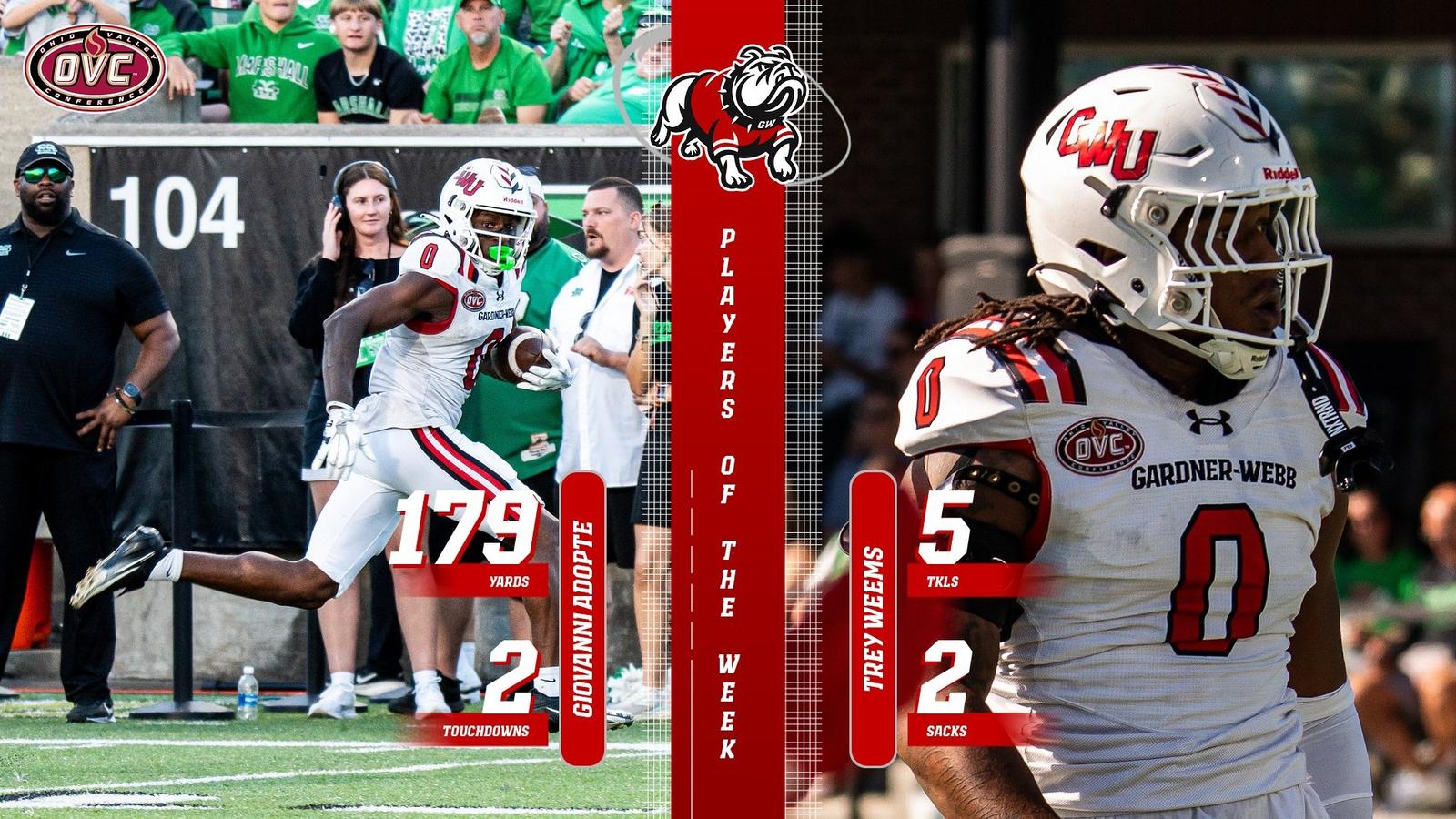Gardner-Webb football: Adopte, Weems Earn OVC Player of the Week Honors