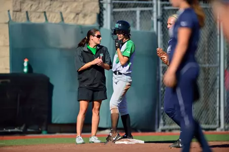 Morgan Zerkle with Coach Stanton after stealing third base.