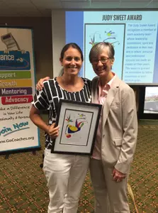 Marshall coach Shonda Stanton (left) with WCA Executive Director Marlene Bjornsrud