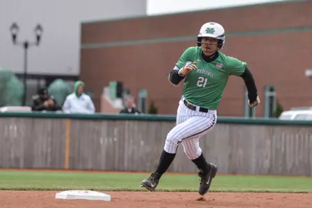 Senior Kaelynn Greene is Marshall's all-time hits and stolen bases leader.