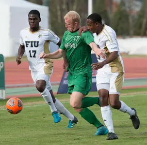 Senior Trevor Starcher scored the first goal of the game against Detroit.