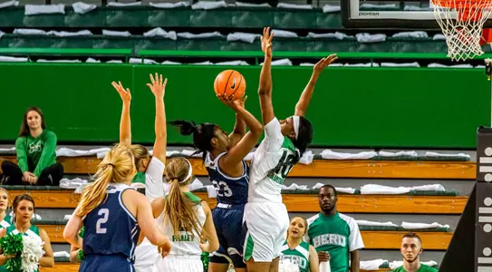 Sophomore Ashley Saintigene dominated the interior with career-highs in rebounds (16) and blocks (6).