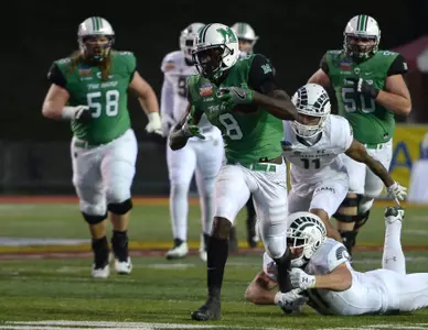 Dec 16, 2017; Albuquerque, NM, USA; Marshall Thundering Herd wide receiver Tyre Brady (8) runs after making a catch against the Colorado State Rams during the second half of the 2017 New Mexico Bowl at Dreamstyle Stadium. Mandatory Credit: Joe Camporeale-USA TODAY Sport