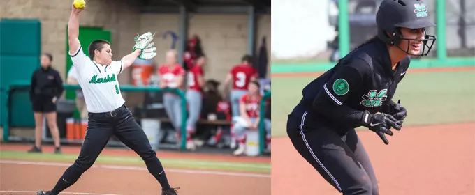Senior pitcher Jordan Dixon (left) is 11 strikeouts away from 1,000 for her career. Junior Elicia D'Orazio (right) needs one stolen base to reach 100 for her career.