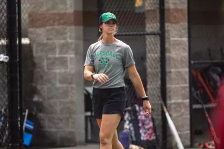 New Marshall University softball coach Morgan Zerkle oversees a drill during her Prospect Camp on Wednesday, June 28, 2023, at Valley Park in Hurricane.