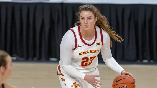 Action from NCAA womens basketball game between the UNO Mavericks and the Iowa State Cyclones at Hilton Coliseum in Ames, Iowa on November 25, 2020. Photo © Wesley Winterink.