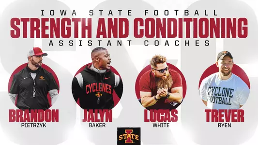 Strength and Conditioning Staff assistants left to right Brandon Pietrzyk, Jalyn Baker, Lucas White, Trever Ryen