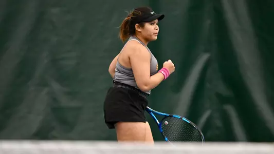 Anna Supapitch Kuearum celebrates a point against Iowa.