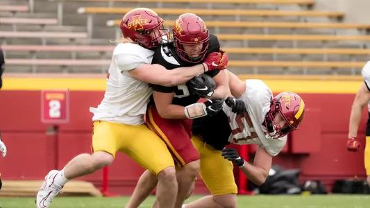 Defense makes tackle at ISU Spring Game.