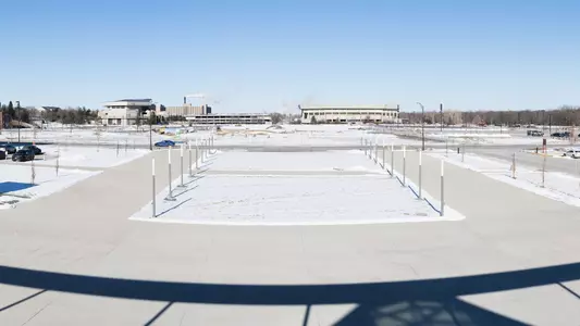 A photo looking at future CyTown location from Jacobson Athletic Building