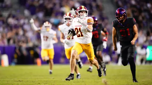 Aiden Flora returns a punt for a touchdown against TCU in 2025.