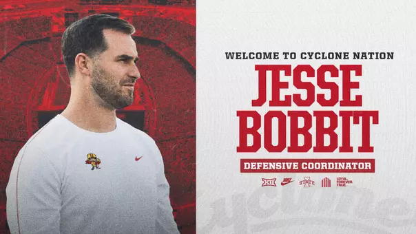 A photo of new Iowa State defensive coordinator Jesse Bobbit welcoming him to ISU.