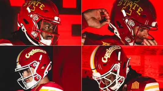 Iowa State's 2025 cardinal football helmets.