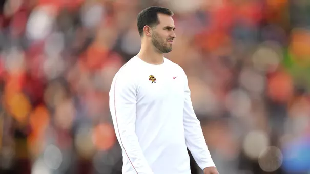 Iowa State Defensive Coordinator Jesse Bobbit looks on