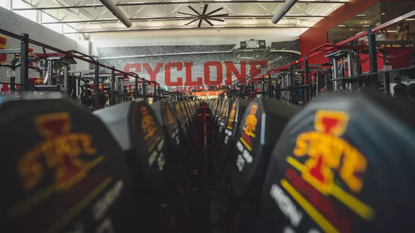 Photo of weights in the Bergstrom Football Complex