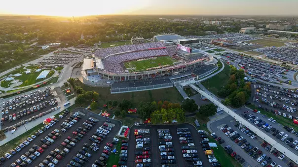 Overhead shot of Jack Trice Stadium at the Arizona game in 2025.