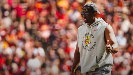New Iowa State defensive line coach Jalon Bibbs gives a thumbs up