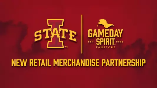 Iowa State logo and Gameday Spirit Fan store logo announcing new merchandise partnership for Iowa State