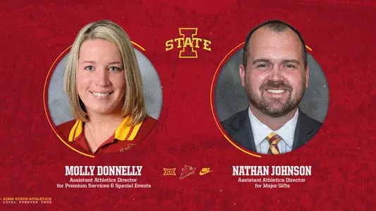 Molly Donnelly and Nathan Johnson head shots. They have been promoted to assistant athletics directors.