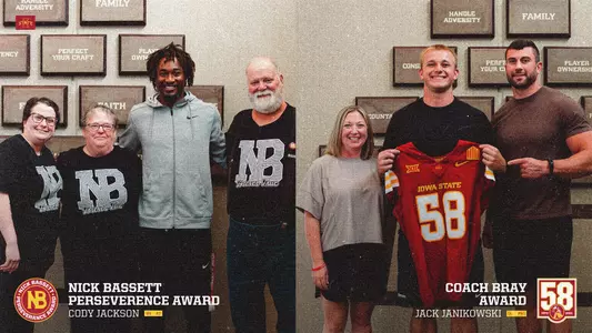 Cody Jackson is the recipient of the Nick Bassett Perseverance Award and Jack Janikowski is the Coach Bray Award recipient.