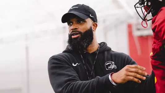Wide receiver coach Derrick Sherman coaches at a spring practice in 2026.