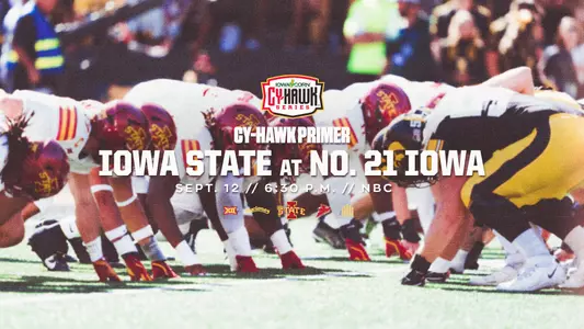 Graphic for the Iowa Corn Cy-Hawk Series Football Primer - Iowa State at No. 21 Iowa - Sept. 12 // 6:30 p.m. // NBC