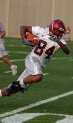 Freshmen wide receivers Andrew Means and Nick Polk (pictured) displayed their athletic ability in one-one drills during the second day of pre-season practice.