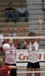 Laura Holm (l) and Annie Moddrell (r) have been key components in IU's seventh-ranked block this season.