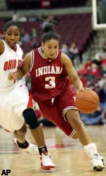 Cyndi Valentin drives past the Ohio State defense during the first half.