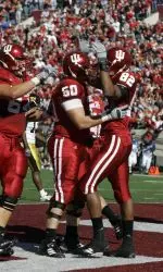Sophomore wide receiver James Hardy celebrates after scoring one of three touchdown receptions in Indiana's 31-28 win over No. 15/13 Iowa.
