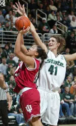 Whitney Thomas hauled in a game-high 13 rebounds in IU's loss to Michigan State.