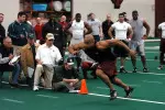 Defensive end Ben Ishola was one of several Hoosiers working out for pro scouts.