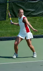 Senior Sarah Batty played her final match at home as a Hoosier against Iowa on April 16.